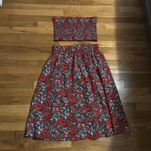 2 piece red floral set